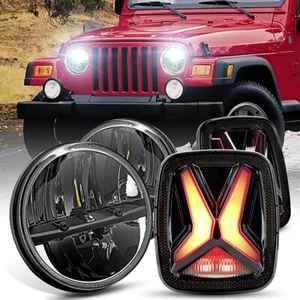 7" Round LED Headlights Hi/Lo Lamp Tail Lamp For Jeep Wrangler TJ 1997-2006 Kit - Bild 1 von 19