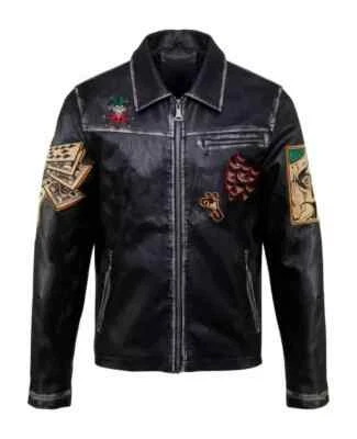 New Suicide Squad Joker Motorcycle Biker Jacket - Distressed Black Real Cowhide - Image 1 of 3