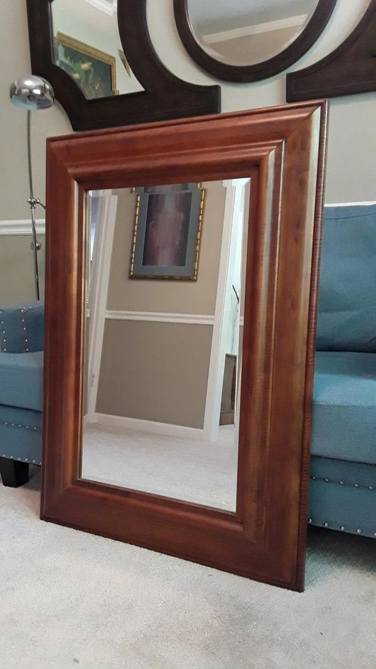 Large Cherry Wood Mirror with Beveled Glass - Image 1 of 4