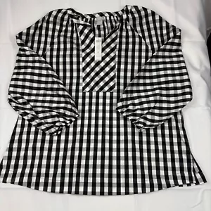 Chico's Gingham Poplin Tunic Top for Women 4 – Drama Sleeve, Lightweight Cotton - Picture 1 of 9