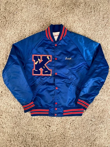 Vintage 70s Betlin Kansas City Kings? satin Player Jacket Embroidered K Letter Cover