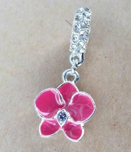 1 Fuchsia rosa schillernde Orchidee Blume lila Kristall europäisch hängende Perle Charm - Bild 1 von 12