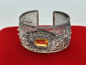 BRACELET ARGENT  ANCIEN AFRIQUE DU NORD CABOCHON CORAIL - Picture 1 of 2