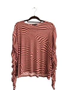 Asos Mesh Top Sz 18 Long Sleeve Crew Neck Grunge Swirl Black Brown - Picture 1 of 2