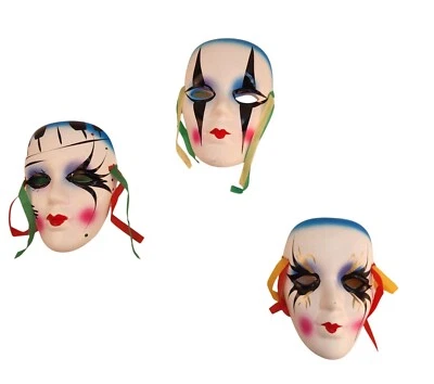 Ceramic Venetian Mardi Gras Wall Masks With Ribbon Accents Set Of 3 - Image 1 of 4