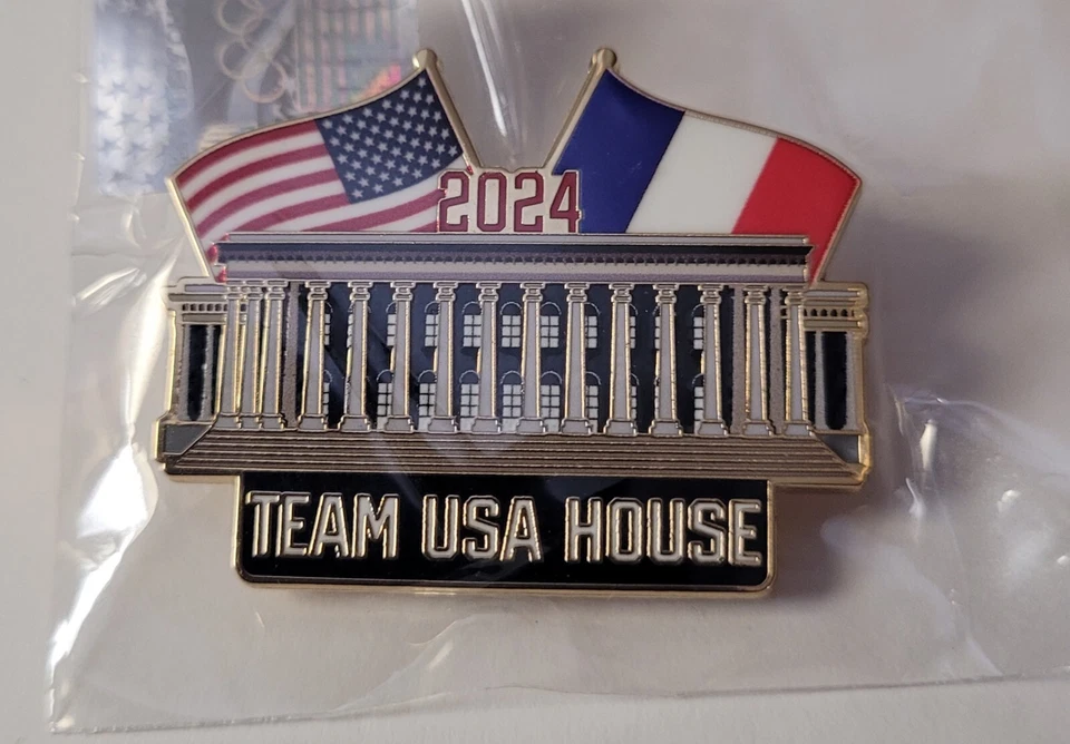 PARIS  2024  OLYMPIC  TEAM  USA  HOUSE   CROSSED  FLAGS   INTERNAL  PIN  - Image 1 of 1
