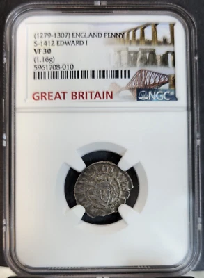 1279-1307 ENGLAND SILVER 1 PENNY S-1412 EDWARD I LONGSHANKS NGC VF 30 - Image 1 of 3