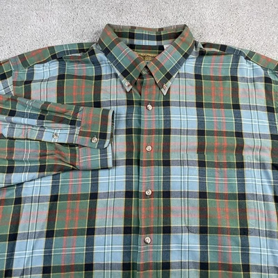 Paul Stuart Shirt Mens 2XL XXL Green Blue Plaid Cotton Wool Blend Made in USA - Image 1 of 4