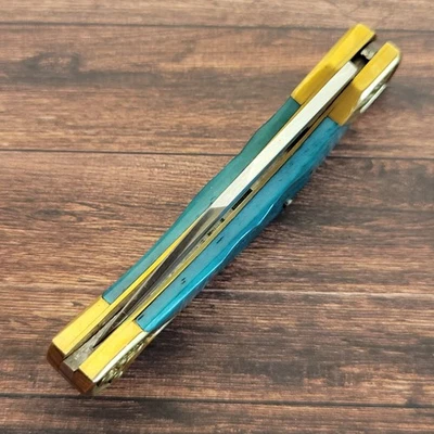 Frost Cutlery Lockback Folding Pocket Knife 3" Closed Scrolled Brass Bolster - Image 1 of 4