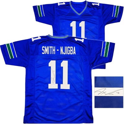 Seattle Seahawks Jaxon Smith-Njigba Signed Blue Jersey Throwback JSA - Image 1 of 4