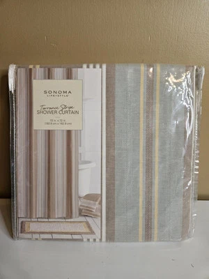 Cortina de ducha Sonoma Life & Style Torrance tela a rayas 72 x 72 verde marrón Foto 1 de 2