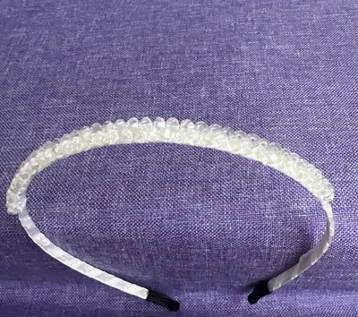 Woman's Super Skinny Silver Tone Seed Bead Headband Dressy 1/8 inches wide - Image 1 of 4