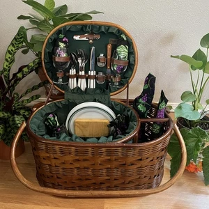 PICNIC TIME Luxus Picknickkorb aus Korbgeflecht Rattan Bambus Deluxe 4er Set - Bild 1 von 15