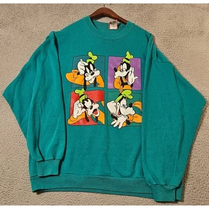 Suéter Vintage Disney Cuello Redondo Talla Única Verde Azulado Pullover Goofy Años 90 Retro Y2K EE. UU. - Imagen 1 de 9