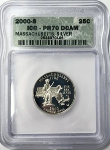 2000-S SILVER PROOF MASSACHUSETTS STATE QUARTER ICG PR70DCAM - Picture 1 of 2