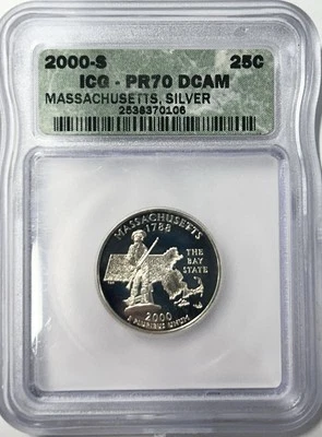 2000-S SILVER PROOF MASSACHUSETTS STATE QUARTER ICG PR70DCAM - Image 1 of 2