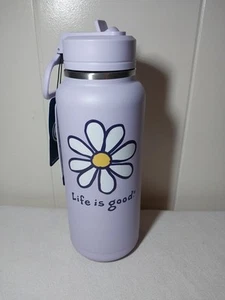 Life is Good 32 oz nuevo con etiquetas. Botella de agua de acero inoxidable Daisy Allure pajita abatible - Imagen 1 de 8