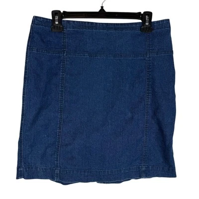 Falda lápiz recta Anne Klein para mujer 12 Petite azul denim elástico cremallera trasera Foto 1 de 4