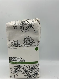 Room Essentials Fitted Sheet  Cotton Blend Sateen Full Floral Gray - Picture 1 of 8