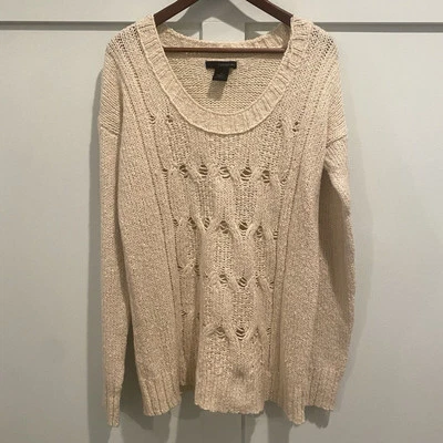 Calvin Klein Sweater Women M Cream Fisherman Cable Oversized Scoop Neck Chunky - Image 1 of 4