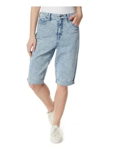 JEANS Womens Blue Zippered Baggy Extended Bermuda Cuffed High Waist Shorts 25 - Picture 1 of 3