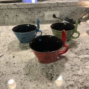 3 Large Coffee Tea Cups With Spoons. Very Cute - Picture 1 of 11