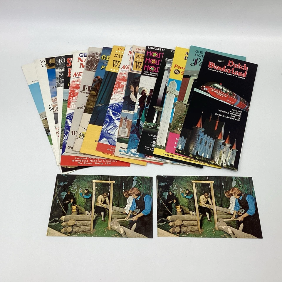 Pennsylvania Lancaster 16 Brochures 2 Postcards 1970s Civil War Dutch Rail Road - Image 1 of 4