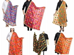 Women Dupatta Chunni Phulkari Hand Embroidery Wedding Party Wear Hijab Gifts - Picture 1 of 20