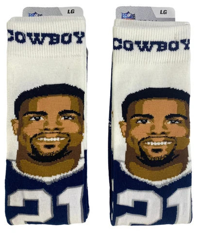 2 Pairs of Dallas Cowboys Ezekiel Elliott #21 Crew Socks Adult Large Selfie Cover