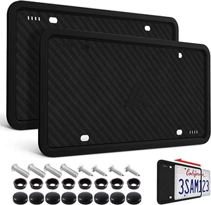 Silicone License Plate Frames,2 Pack Black Side-Opening License Bracket Holder w - Picture 1 of 7