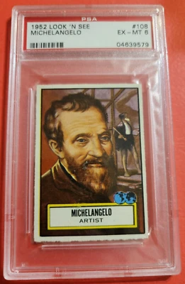 MICHELANGELO 1952 TOPPS LOOK N SEE CARD GRADED PSA 6 EX- MINT SISTINE CHAPEL ART - Image 1 of 2