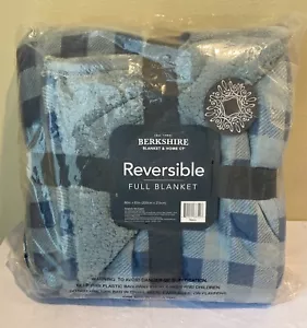 Berkshire Reversible Decorative Blanket Full 80 X 85” Navy Plaid NEW - Picture 1 of 4