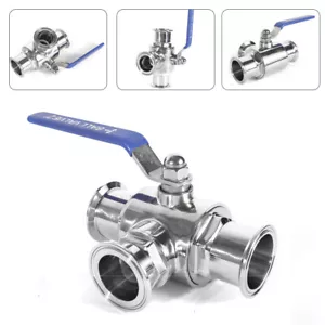 Sanitary 3 Way Ball Valve 2 Inch 304 Stainless Steel Manual Tri Clamp Ball Valve - Picture 1 of 15