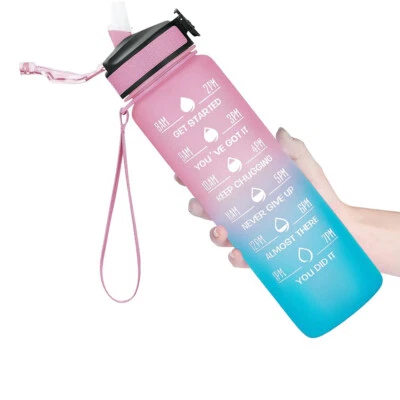 32oz Motivational Drinking Water Bottle with Time Marker Straw Fitness Sports - Image 1 of 4