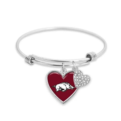 Arkansas Razorbacks Amara Adjustable Silver Crystal Heart Bracelet Jewelry UA Cover