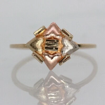 Stackable 14k Three Color Gold Heart Flower Ladies Ring Size 7 - Image 1 of 4