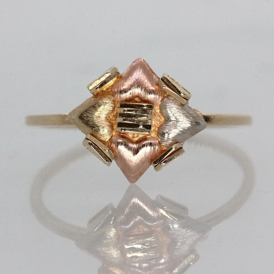 Stackable 14k Three Color Gold Heart Flower Ladies Ring Size 7 - Image 1 of 4
