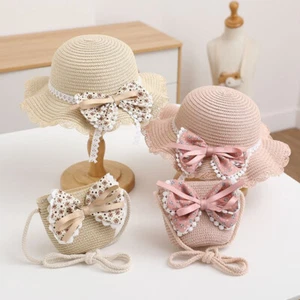 2-8 Years Kids Sun Hat Girls Summer New Straw Bag Cap Set Baby Travel Beach Hats - Picture 1 of 34