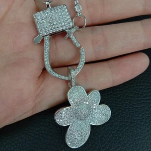 CZ Flower Pendant White Pearl Clear Crystal Chain 26" Necklace - Picture 1 of 4