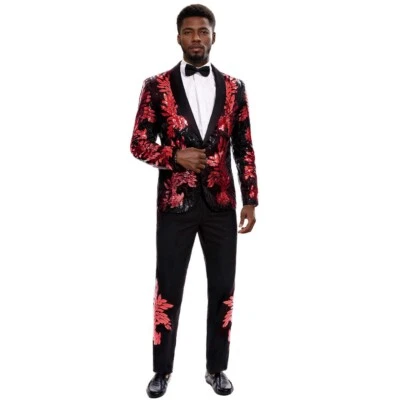 Shiny Men Suits Sequins Slim Fit Formal Prom Shawl Lapel Tuxedos Prom Business - Image 1 of 4