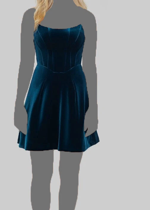 Aqua Women Blue Strapless Velvet Mini Dress Size 10