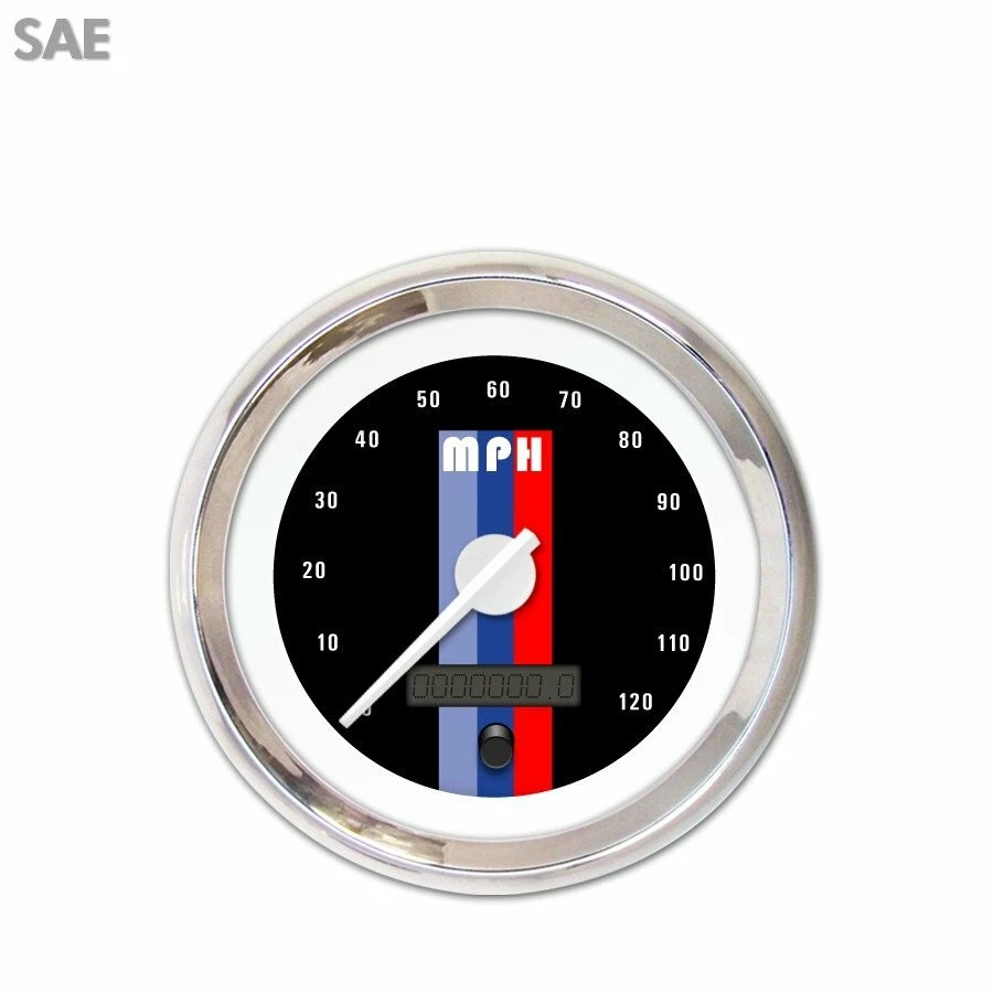 Speedo Gauge SAE Vintage Autobahn Black, White Modern Needles, Chrome Rings - Image 1 of 1