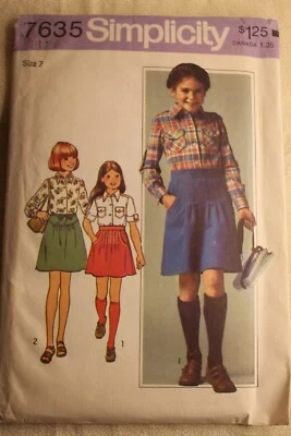 SIMPLICITY PATTERN 7635 Girls Shirts & Pleated Skirts Lovely VTG 76 size 7 uncut - Image 1 of 4
