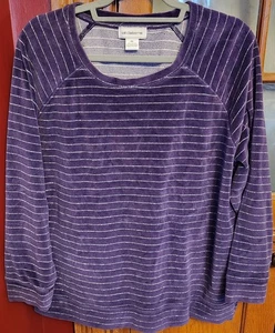 Camisa Liz Claiborne Púrpura Terciopelo Manga Larga Rayas Brillantes - Talla XXL - Imagen 1 de 2