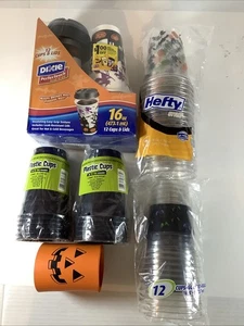 Halloween Cups 12 Dixie Cups 20 Hefty Cups 12 Black Cups 12 Goblets 1 Cozy New - Picture 1 of 6