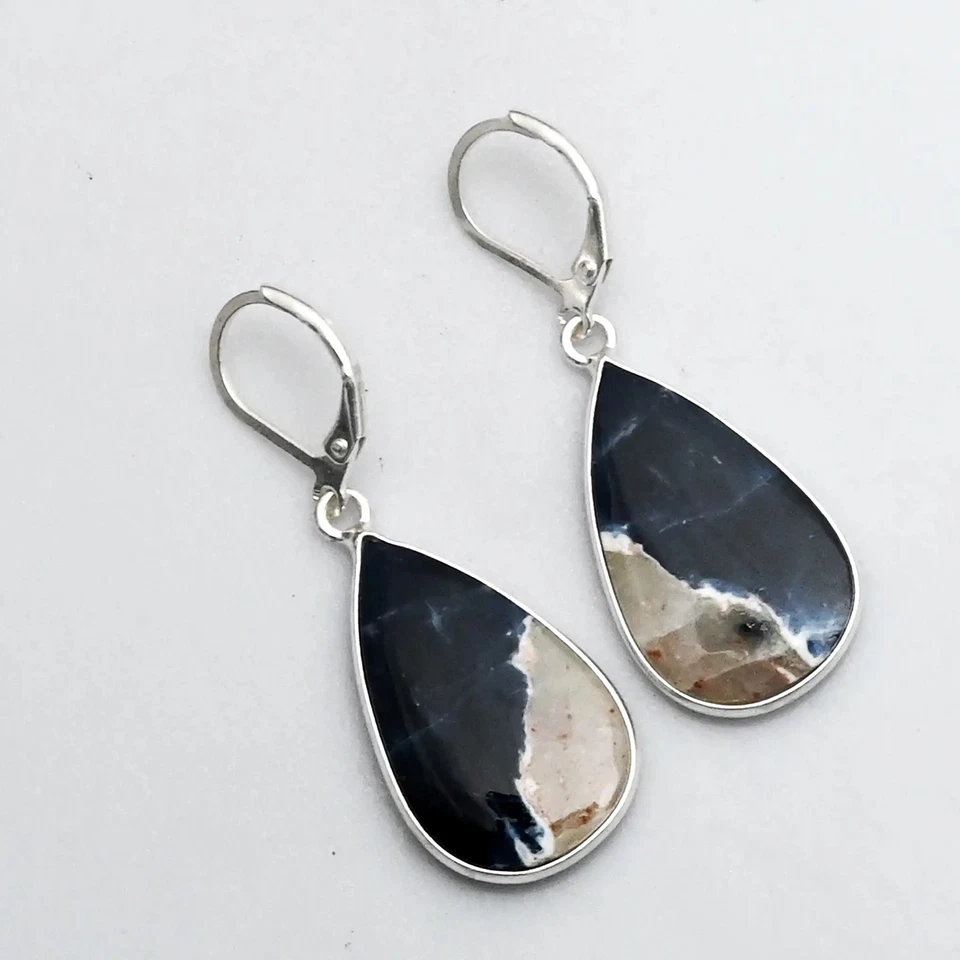Sodalite Gemstone Handmade Russian Lock Earrings Jewelry For Women 1.8" AE-99031 - Image 1 of 1