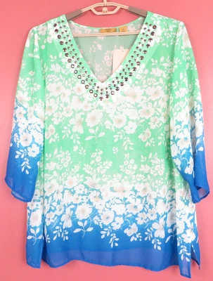 TB12948 NUEVO CON ETIQUETAS VALERIE STEVENS Mujer Poliéster Top Manga 3/4 Floral Multicolor 3X Foto 1 de 4