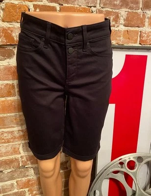 NYDJ Black Briella 11" Cuffed Bermuda Denim Shorts New Not Your Daughters Jeans - Image 1 of 4
