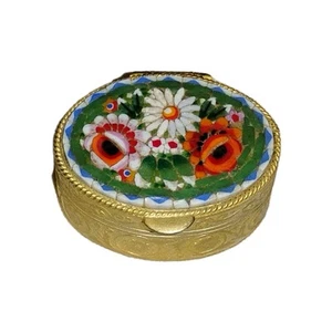 Vintage Italian Floral Micro Mosaic Beautiful Hinged Oval Pill Or Snuff Box 2” - Picture 1 of 15