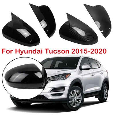 Tapa de cubierta de espejo retrovisor negro brillante/fibra de carbono 2 piezas para Hyundai Tucson 2015-2020 Foto 1 de 4